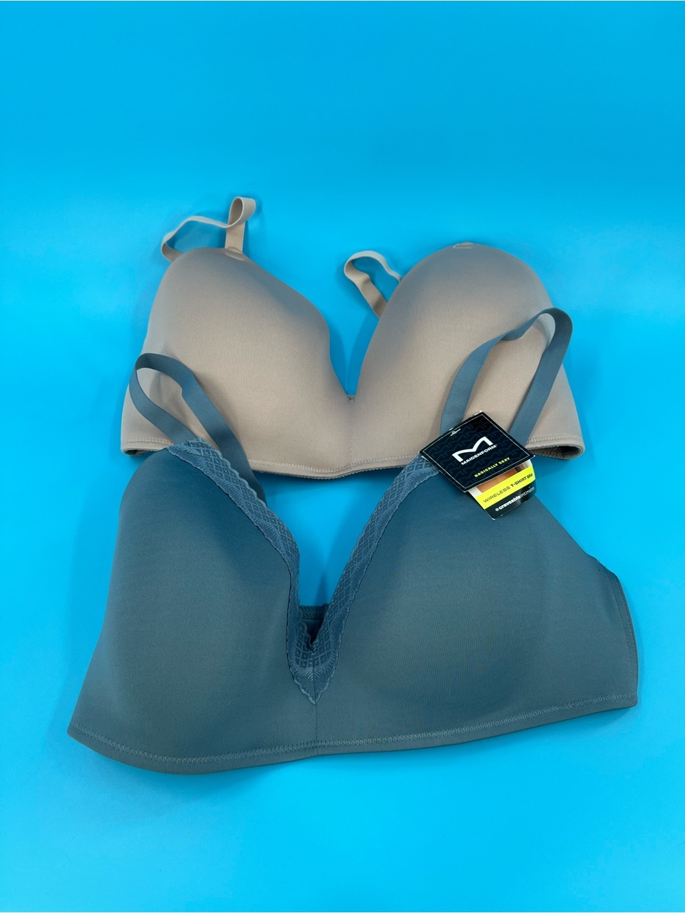 NWT Maidenform 2 Pack Wireless T-Shirt Bras Slate Blue Beige MBT842 40D $80